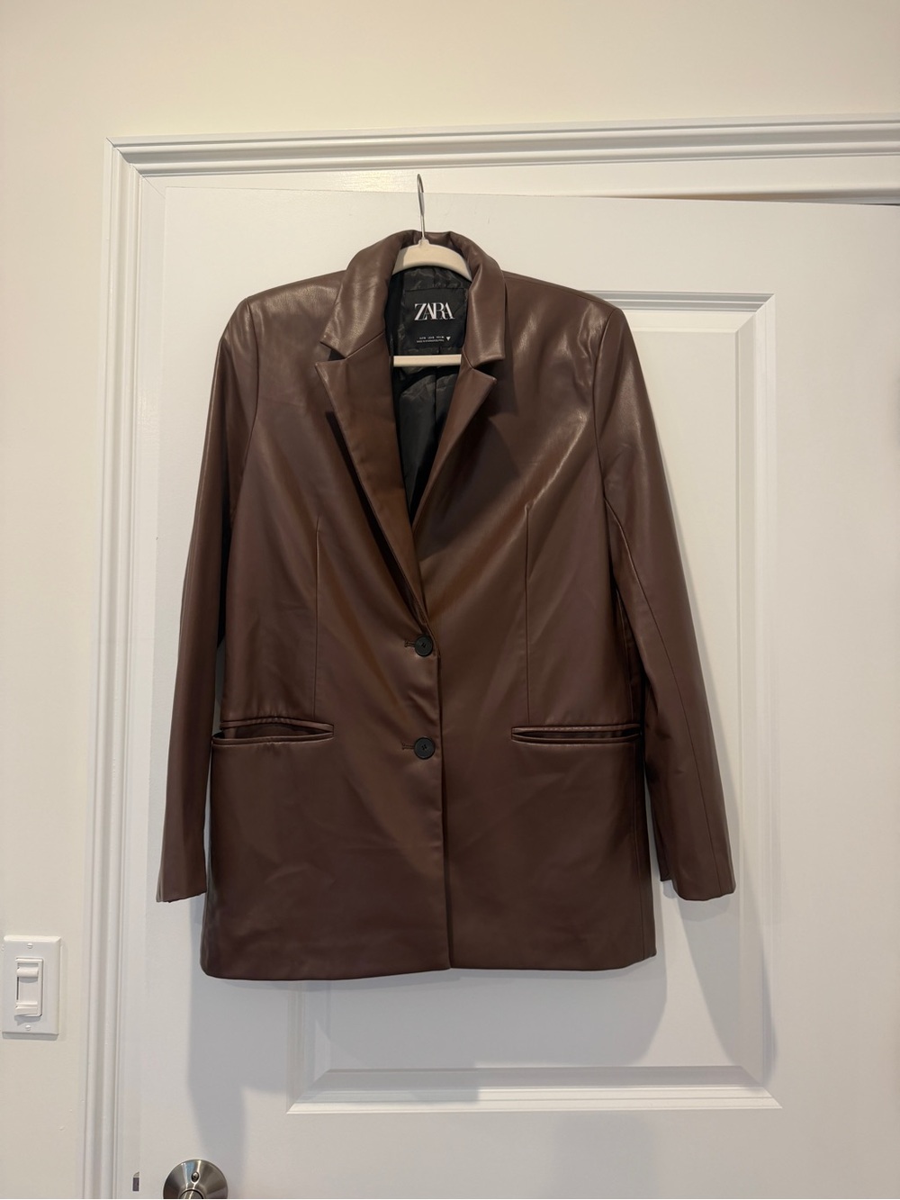 Zara Brown Faux Leather Blazer Jacket